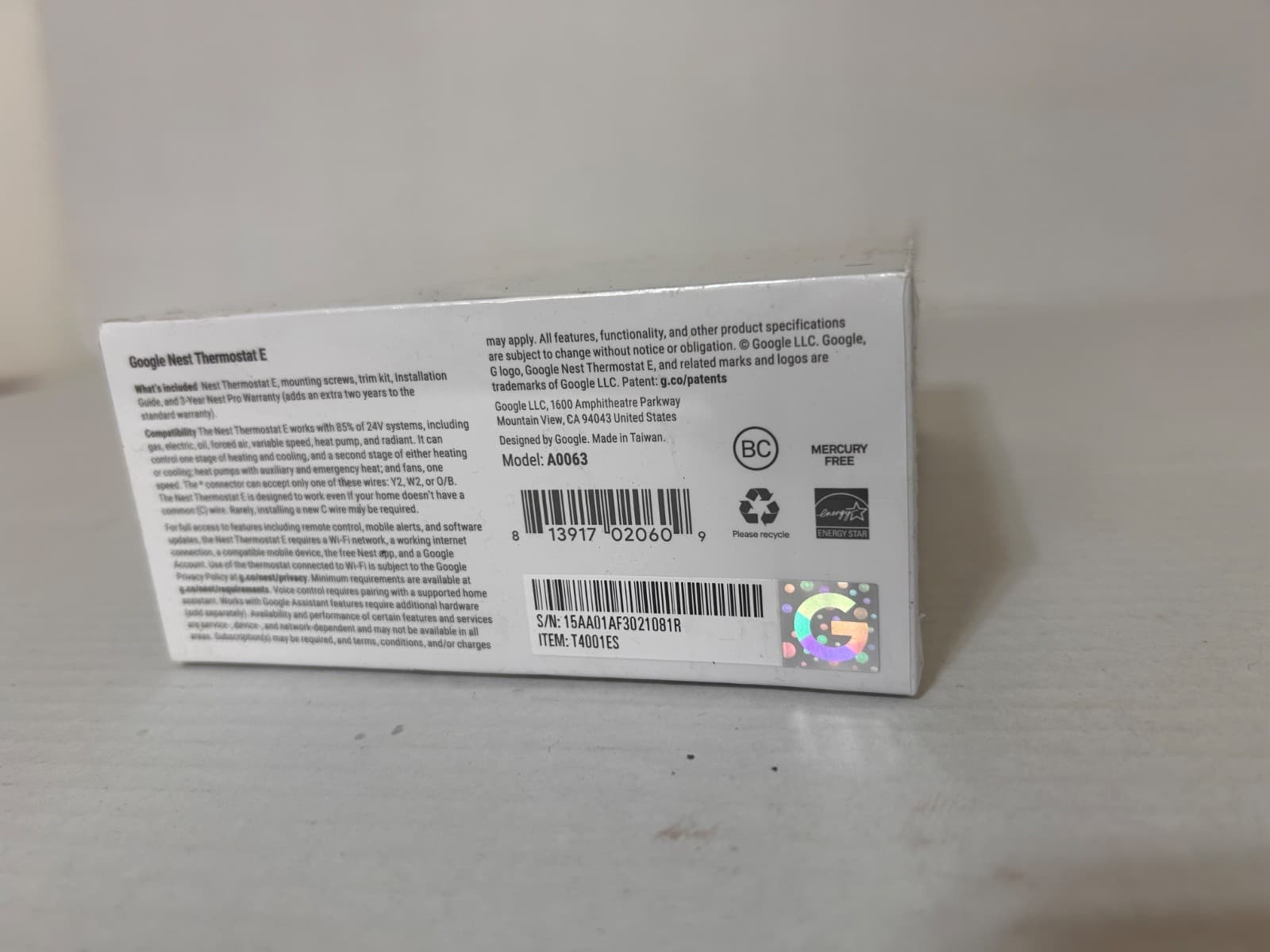 Complete Kit Google Nest T4001ES Nest Thermostat E Smart - White T4000ES Seale - Thumbnail 3