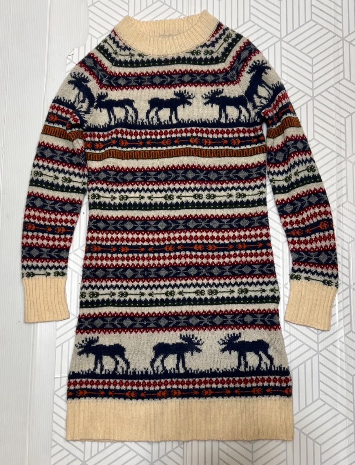 Kiel James Patrick Cozy Cabin Size XS Fair Isle Moose Sweater Dress Wool Blend z - Thumbnail 6