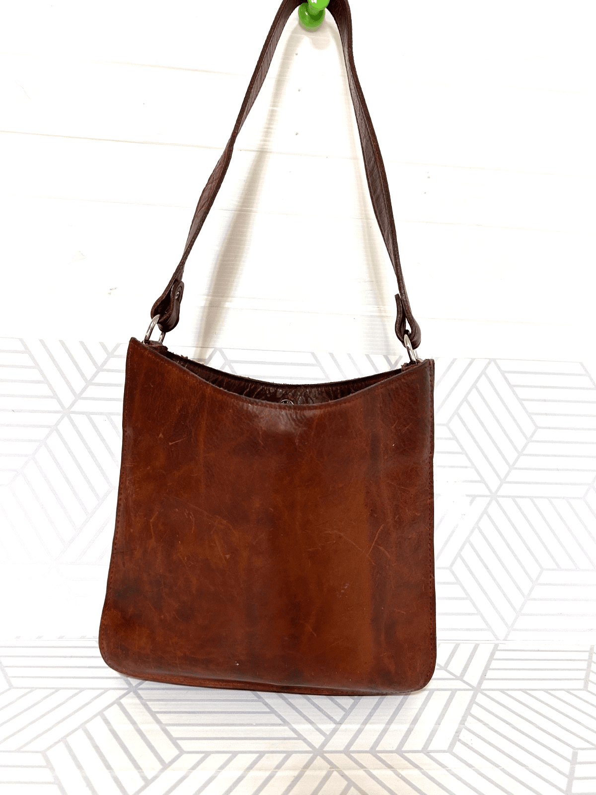 Two Bar West Leather Tooled Embossed Shoulder Bag Handmade Western Vintage - Thumbnail 4