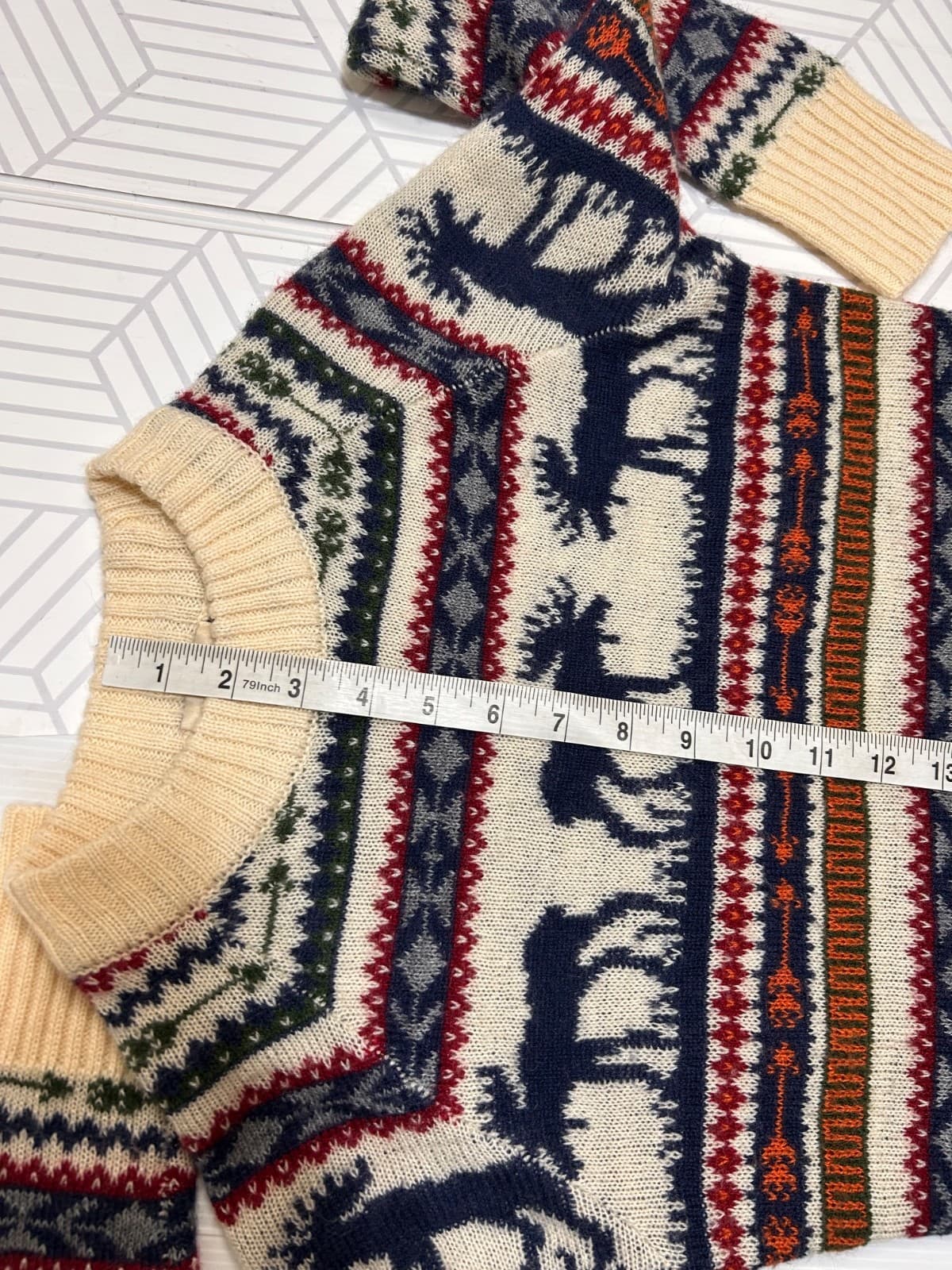Kiel James Patrick Cozy Cabin Size XS Fair Isle Moose Sweater Dress Wool Blend z - Thumbnail 13