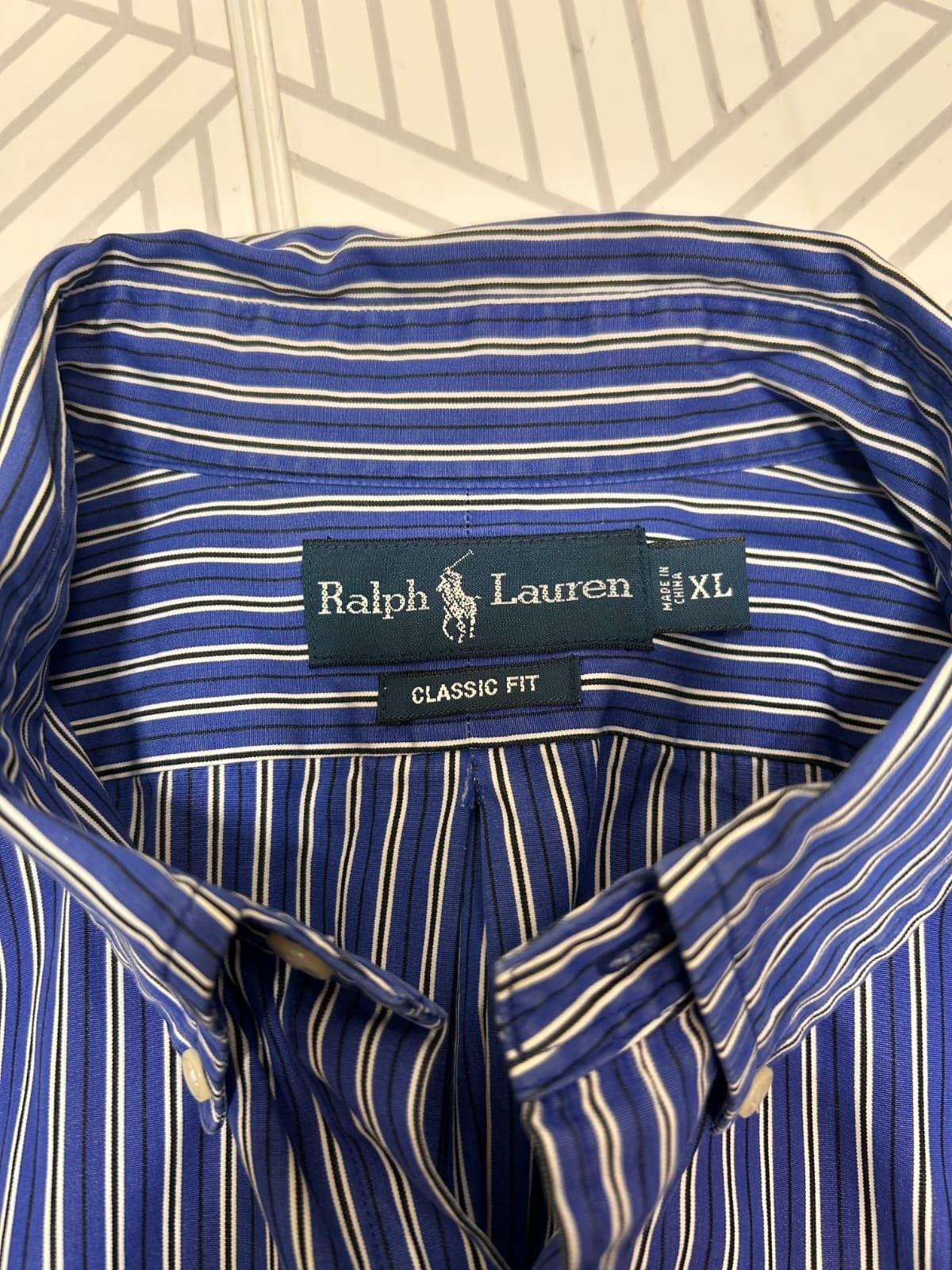 Ralph Lauren Mens size XL Striped Blue White Long Sleeve Button Up Shirt Pony d - Thumbnail 3