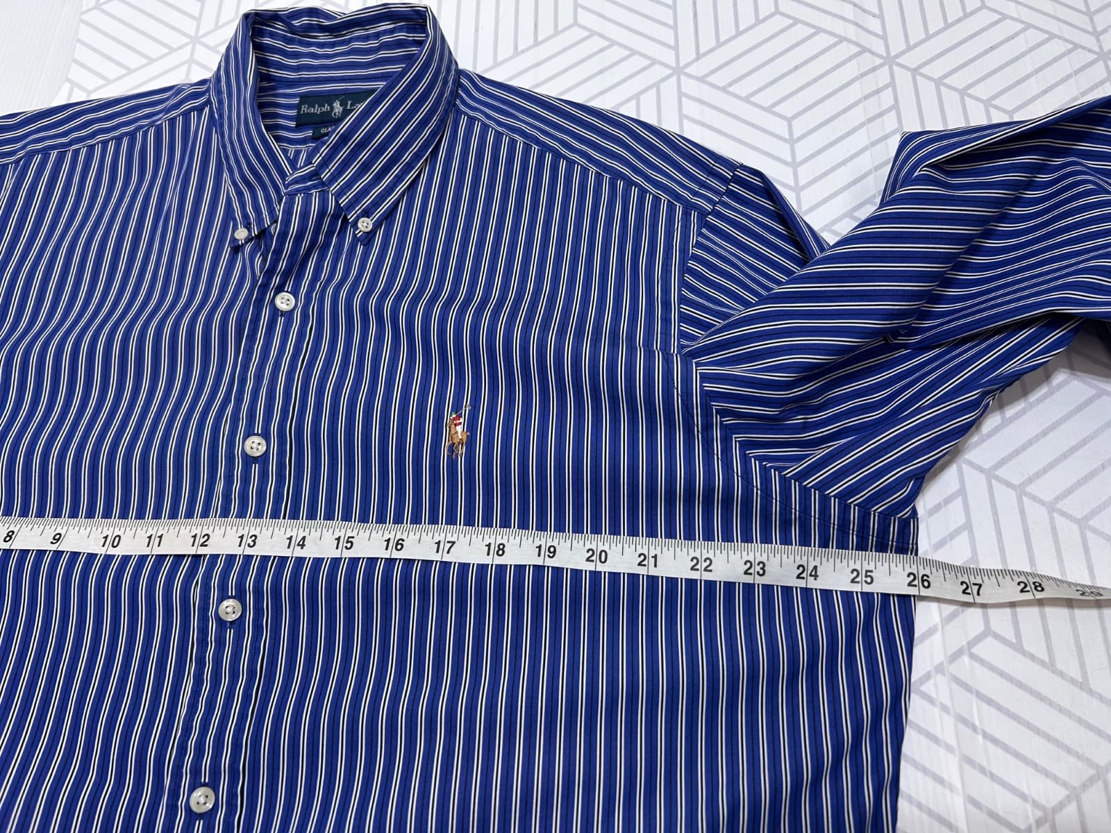 Ralph Lauren Mens size XL Striped Blue White Long Sleeve Button Up Shirt Pony d - Thumbnail 8
