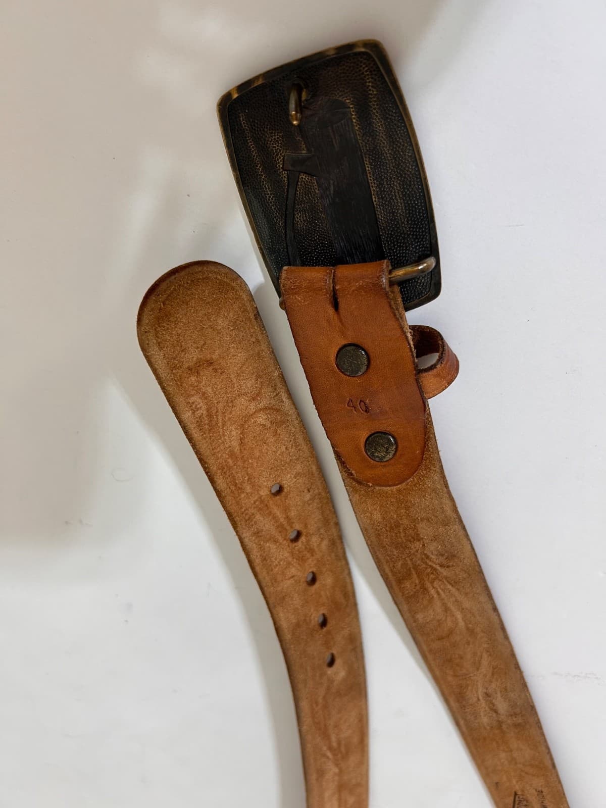 Tool Craft Top Grain Cowhide Leather Carved Tooled Belt Size 40 Brass Buckle - Thumbnail 6