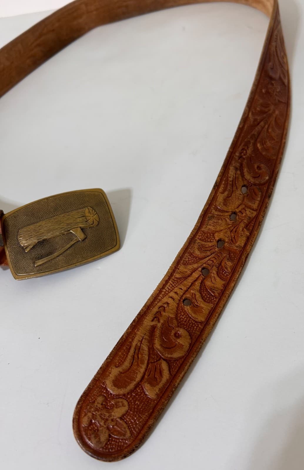 Tool Craft Top Grain Cowhide Leather Carved Tooled Belt Size 40 Brass Buckle - Thumbnail 8