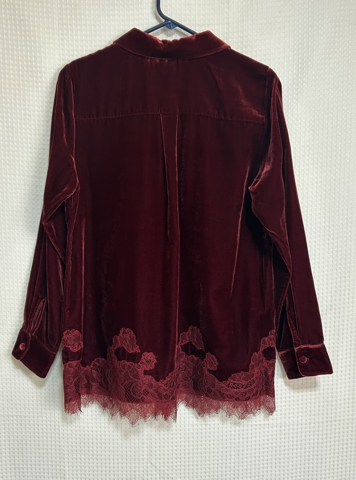 Soft Surroundings Size XS Cardigan Velvet Lace Eden Cabernet Top Burgundy d - Thumbnail 3