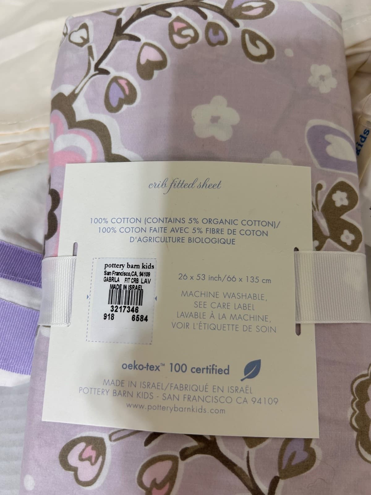 Pottery Barn Lavender Flowers Butterfly Crib Fitted Sheet Skirt Baby Gabrielle - Thumbnail 3