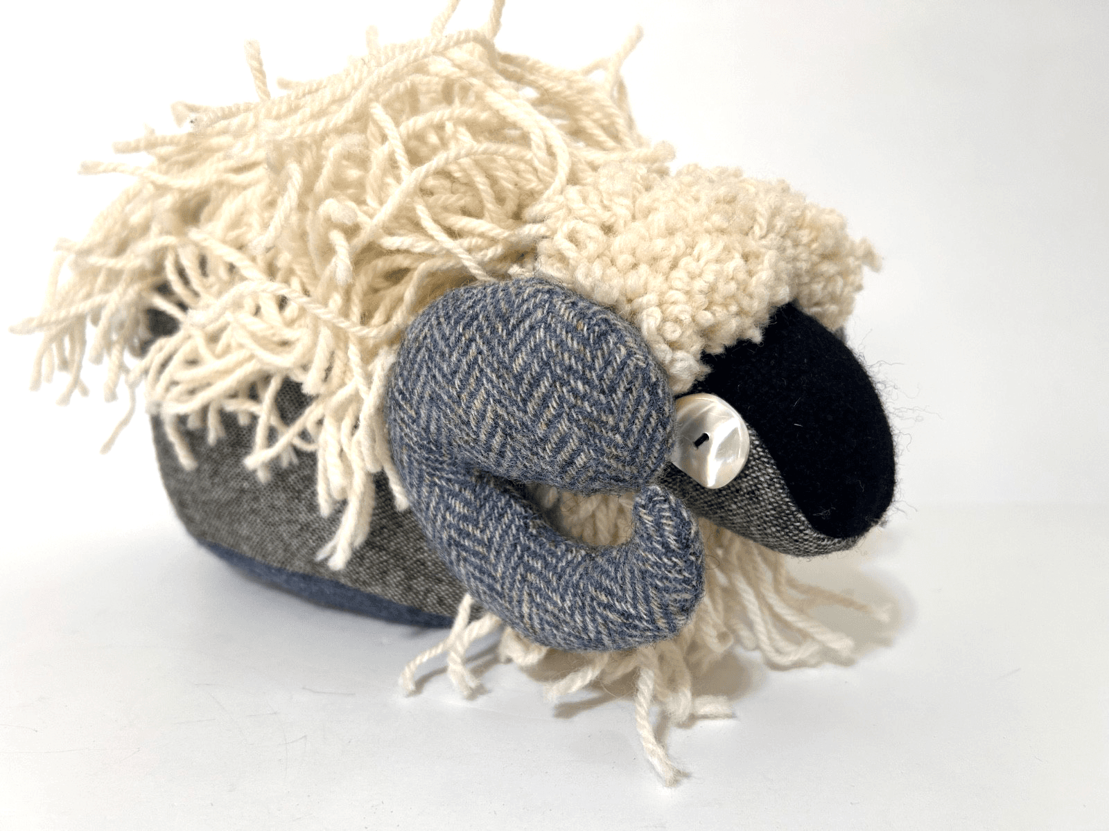 Jeans of Donegal Handmade Tweed Stuffed Ram Sheep Folk Art WOOL Irish Plush - Thumbnail 2