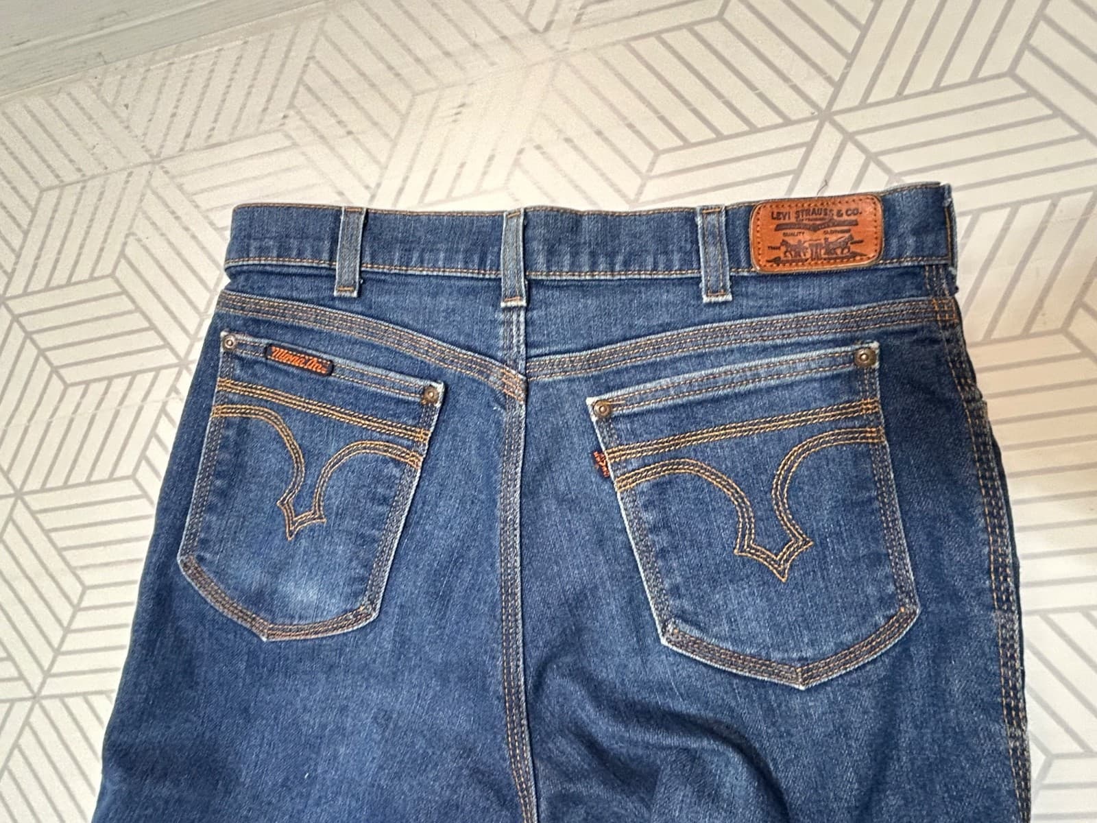Vtg Levis Jeans Mens Straight Flare Movin On 32X29 Blue Orange Tab 70s USA Denim - Thumbnail 12