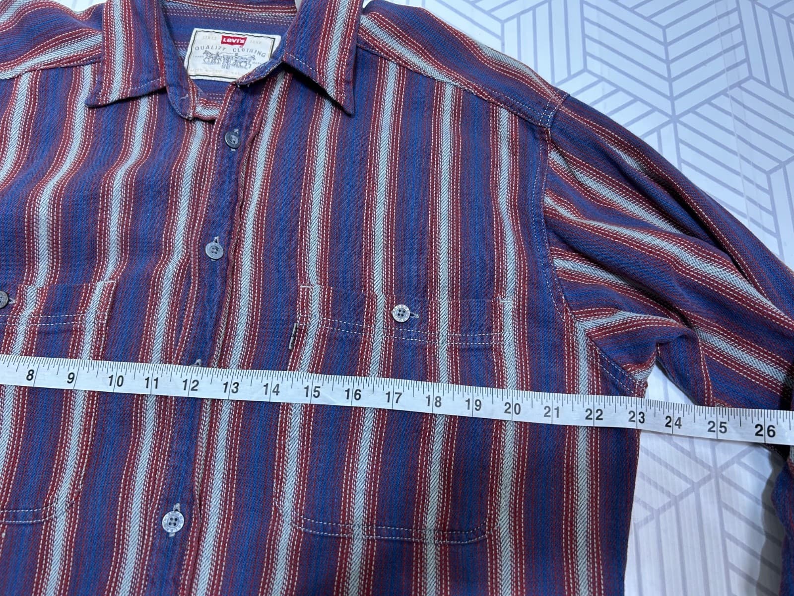 VTG Vintage Levi's Twill Chore Shirt Mens Medium Striped Button Down Western I - Thumbnail 8