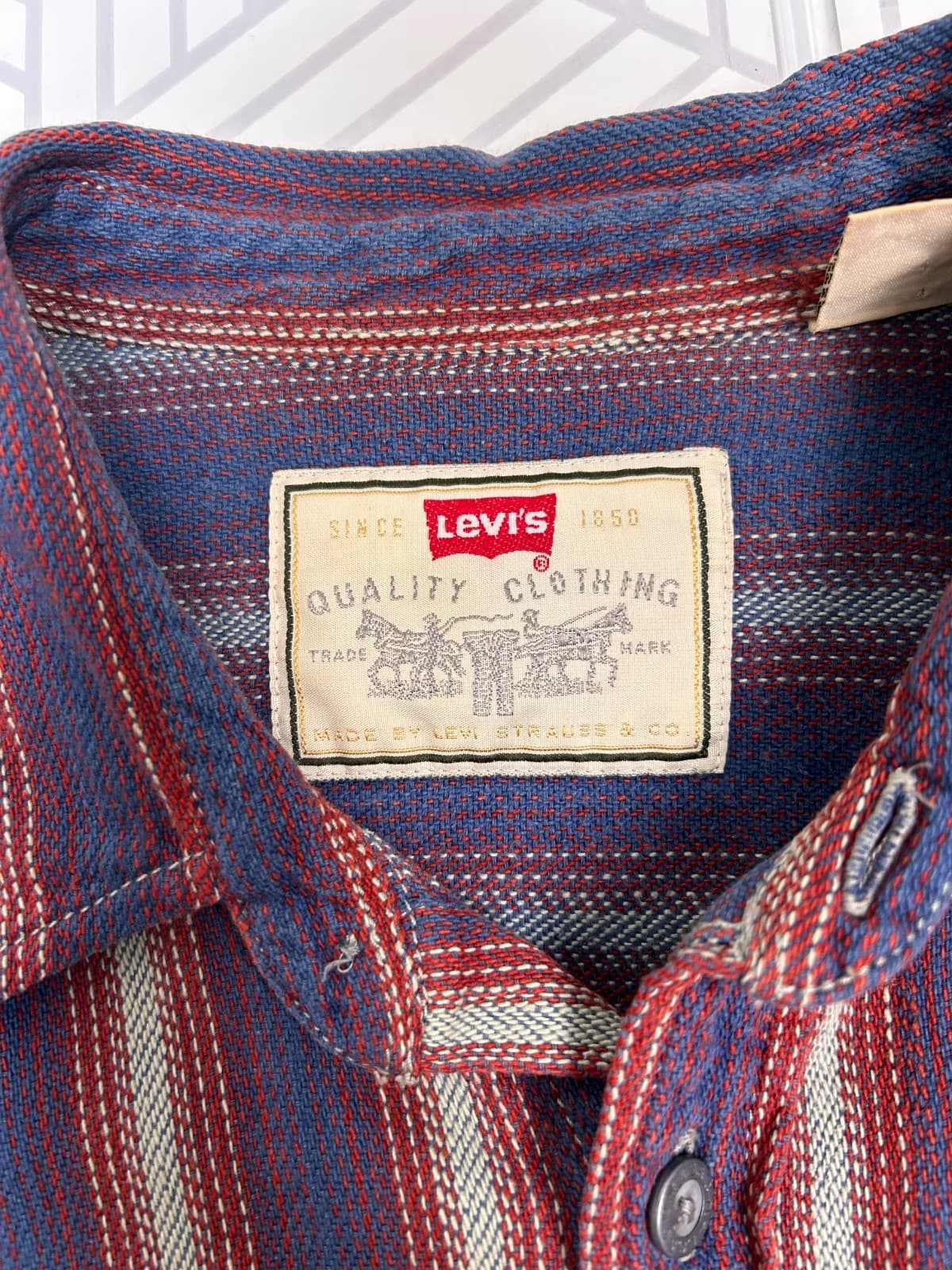 VTG Vintage Levi's Twill Chore Shirt Mens Medium Striped Button Down Western I - Thumbnail 5