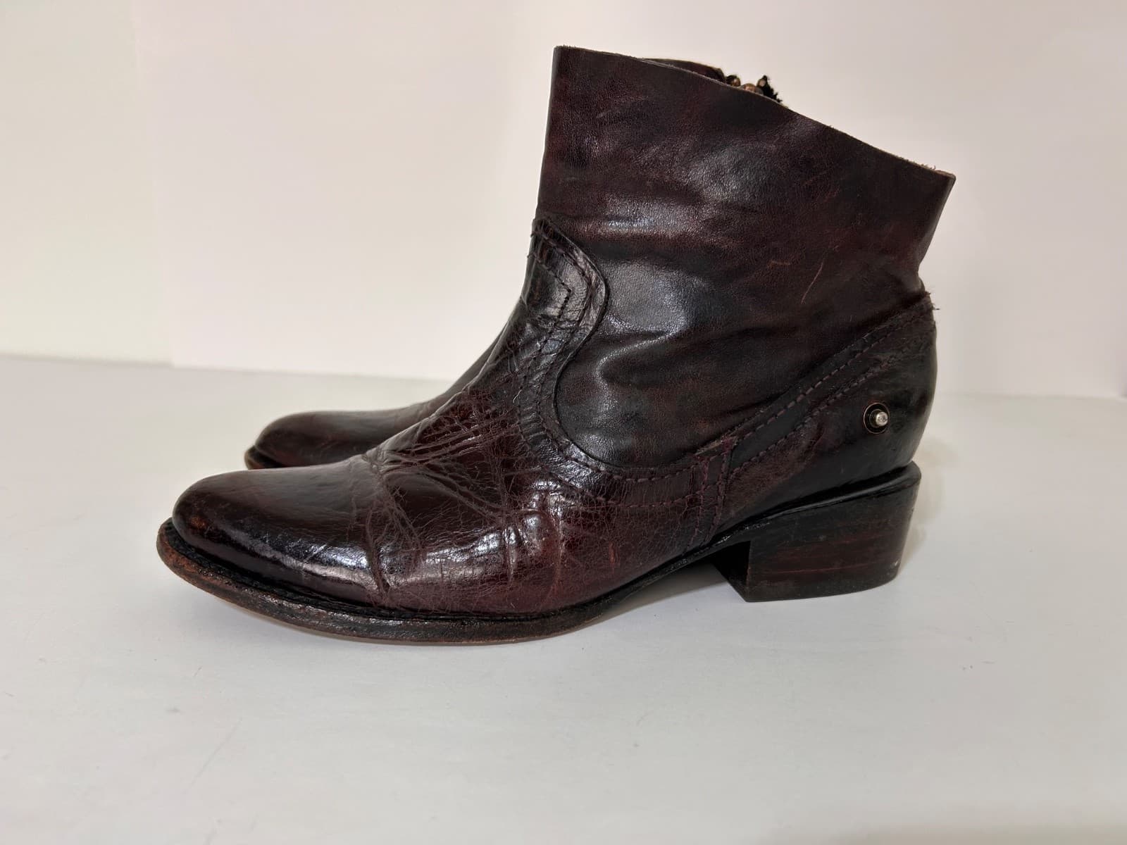 FREEBIRD Women's size 7 EVE Cherry Brown Red Leather Heeled Ankle Booties Boots - Thumbnail 3