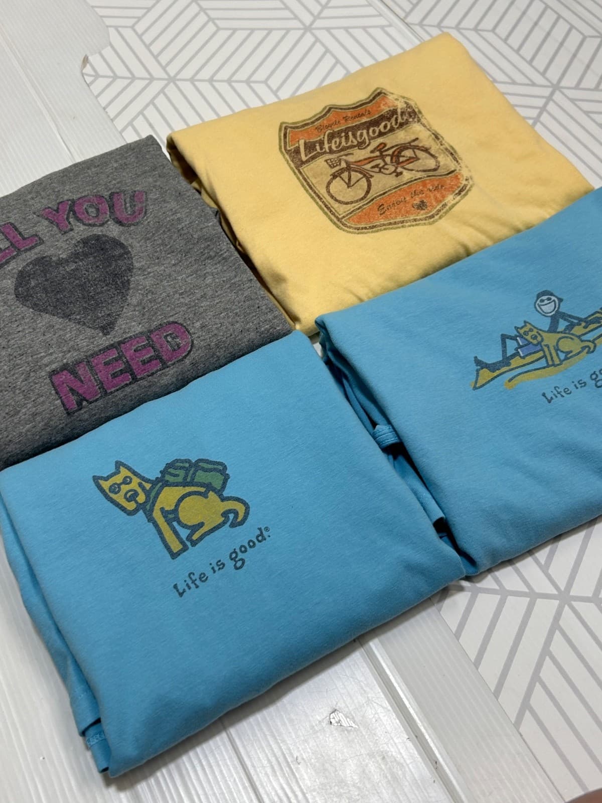 Lot of 4 Women's size Large Life is Good Tees Crew T-shirts Bike Jake Dog g - Thumbnail 6