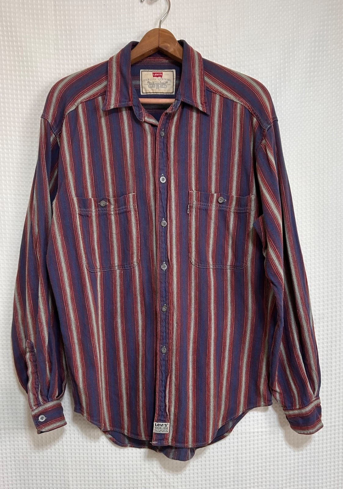 VTG Vintage Levi's Twill Chore Shirt Mens Medium Striped Button Down Western I - Thumbnail 3
