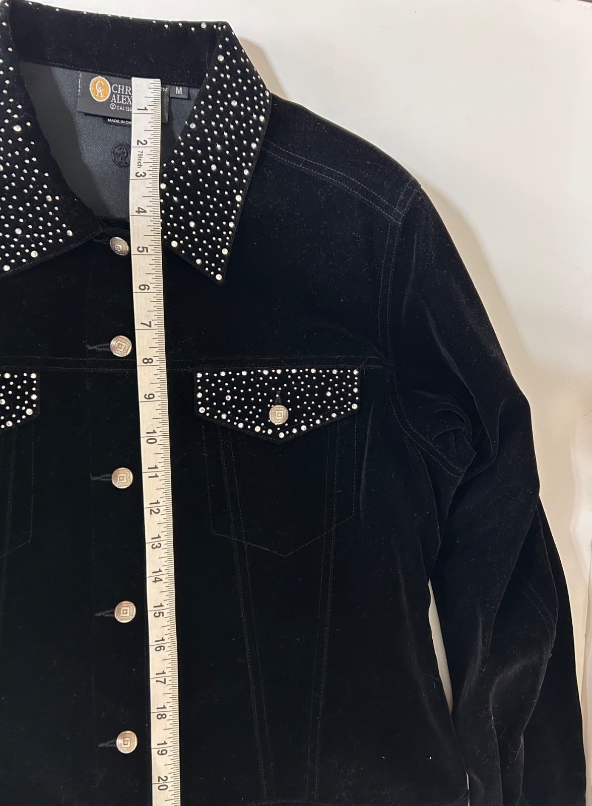 Christine Alexander size M Black Velvet Whimsigoth Rhinestone Goth Jacket G - Thumbnail 8