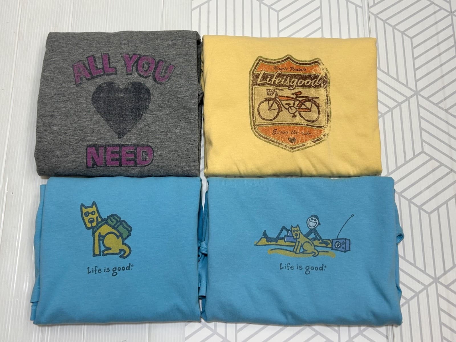 Lot of 4 Women's size Large Life is Good Tees Crew T-shirts Bike Jake Dog g - Thumbnail 8