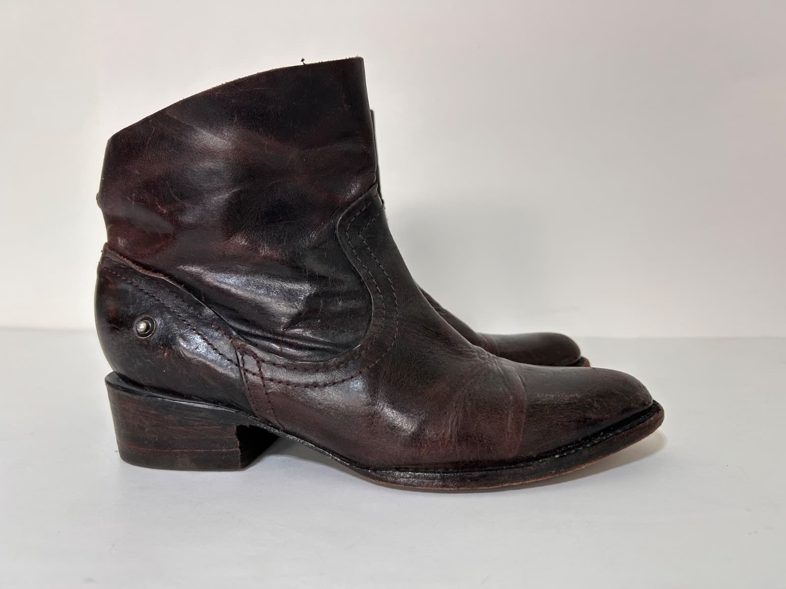 FREEBIRD Women's size 7 EVE Cherry Brown Red Leather Heeled Ankle Booties Boots - Thumbnail 2