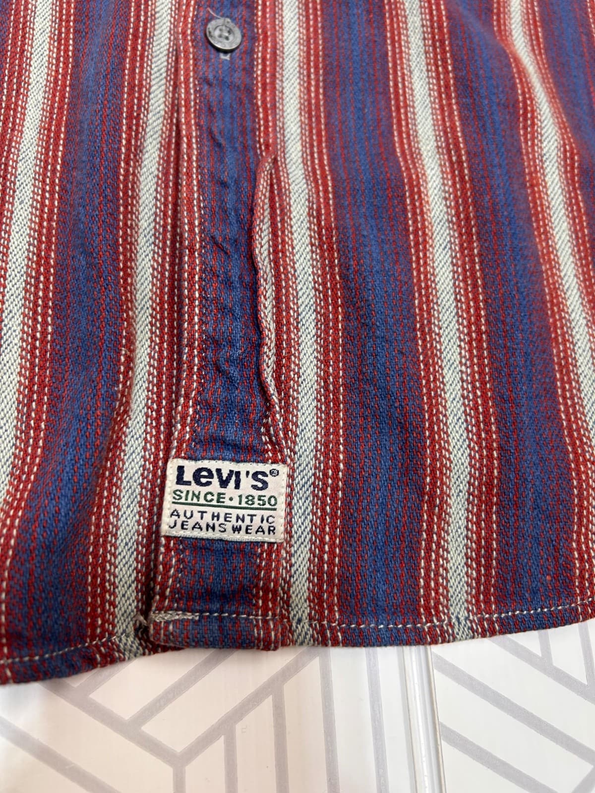 VTG Vintage Levi's Twill Chore Shirt Mens Medium Striped Button Down Western I - Thumbnail 9