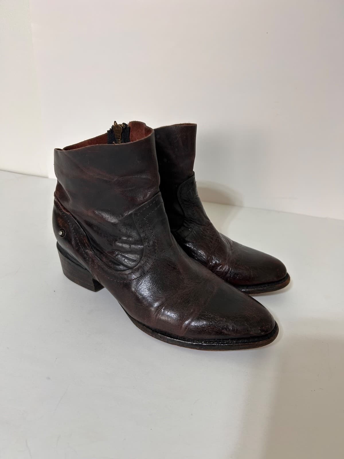 FREEBIRD Women's size 7 EVE Cherry Brown Red Leather Heeled Ankle Booties Boots - Thumbnail 9