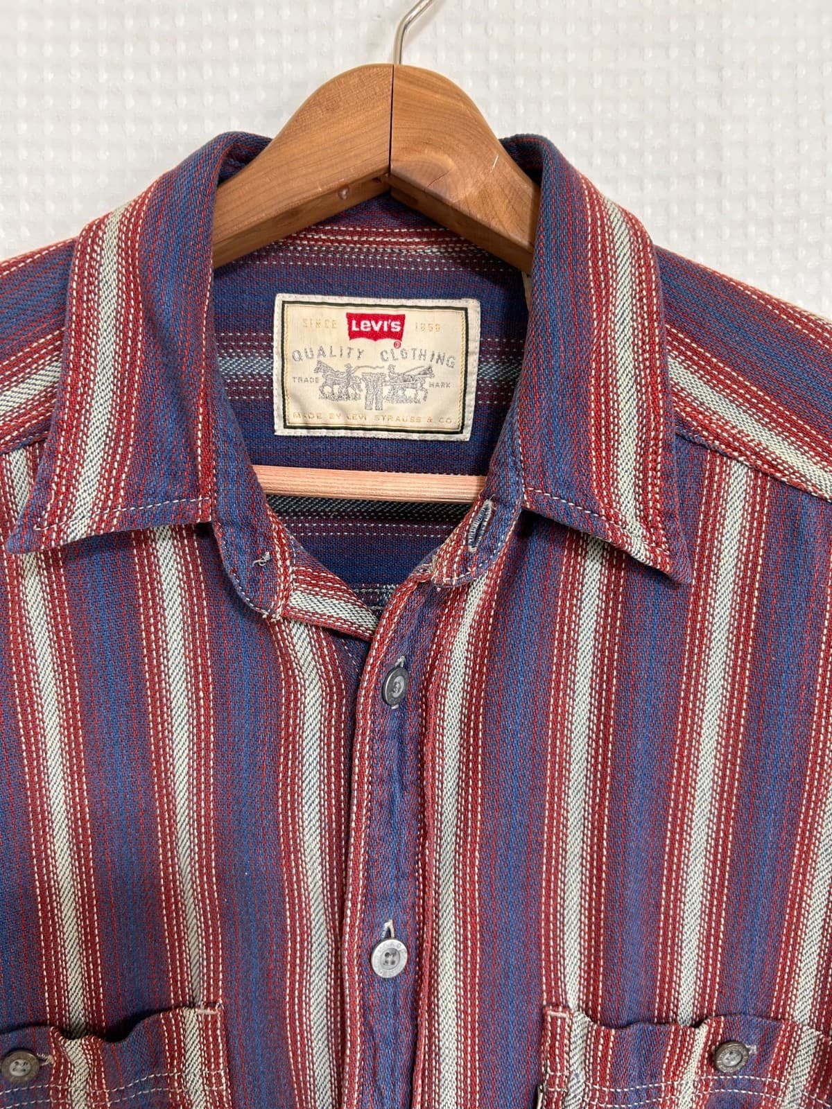 VTG Vintage Levi's Twill Chore Shirt Mens Medium Striped Button Down Western I - Thumbnail 2