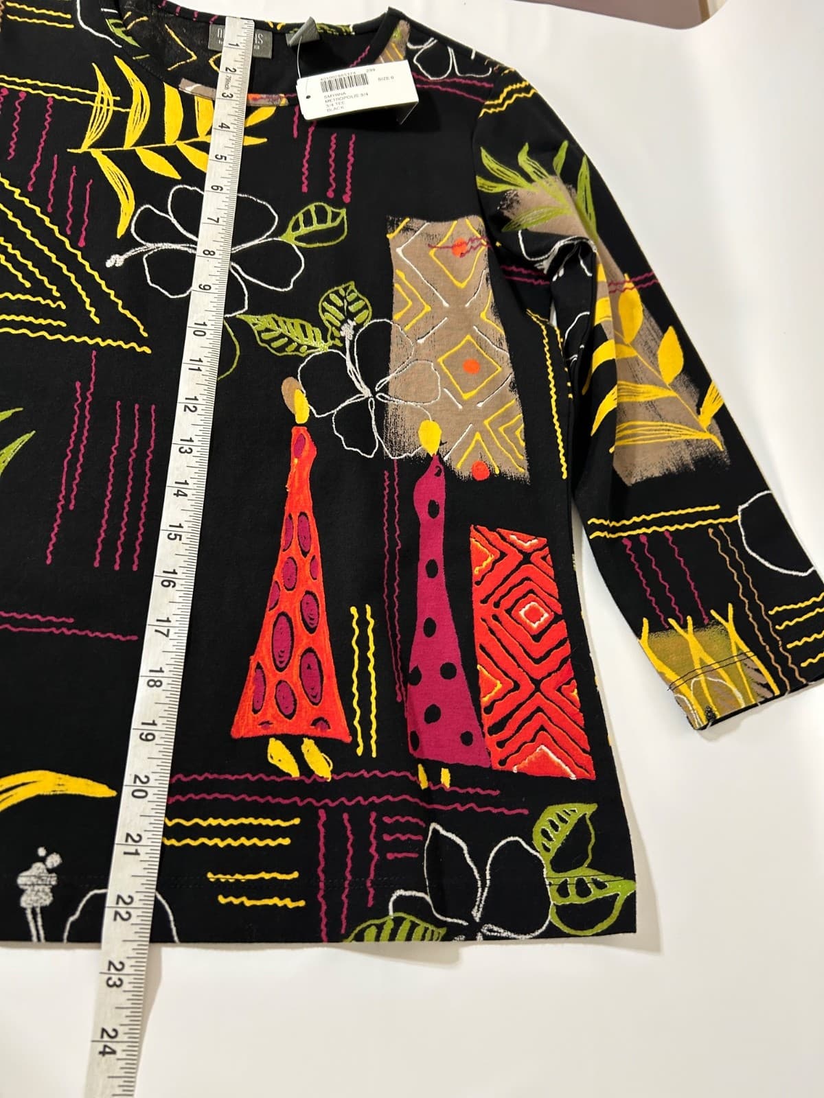 NWT Chico's Size Small 0 Cotton Tee Art Boho Abstract Top Blouse g - Thumbnail 3