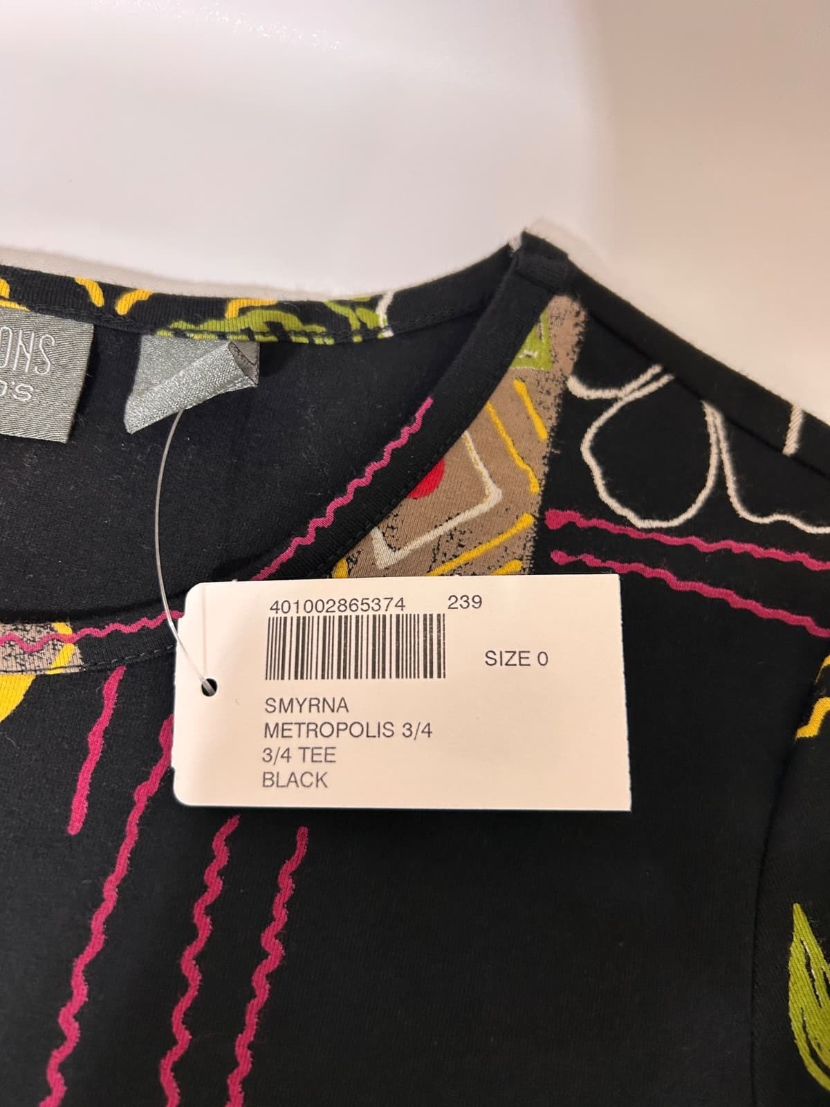 NWT Chico's Size Small 0 Cotton Tee Art Boho Abstract Top Blouse g - Thumbnail 4