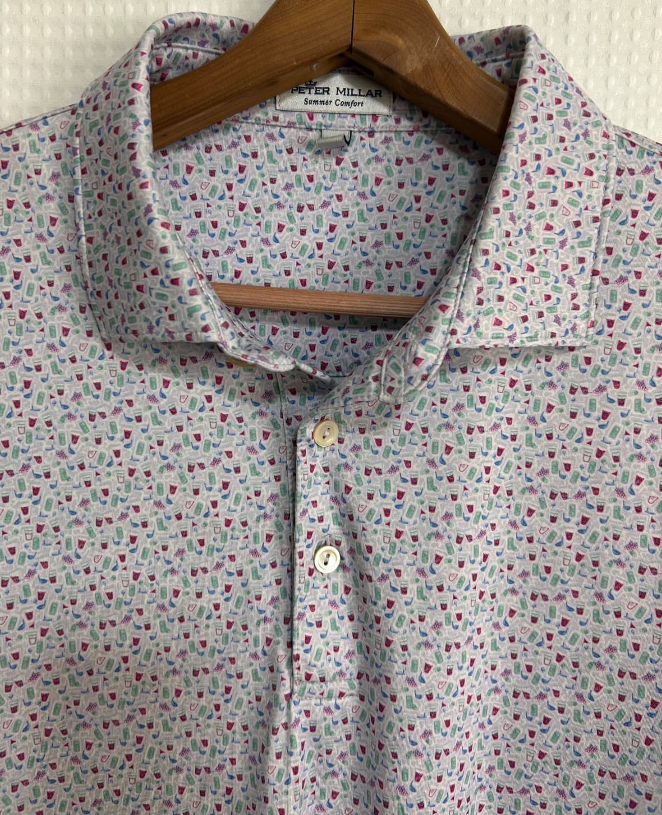 Peter Millar Size L Golf Dazed & Transfused Performance Polo Summer Shirt Wine g - Thumbnail 5