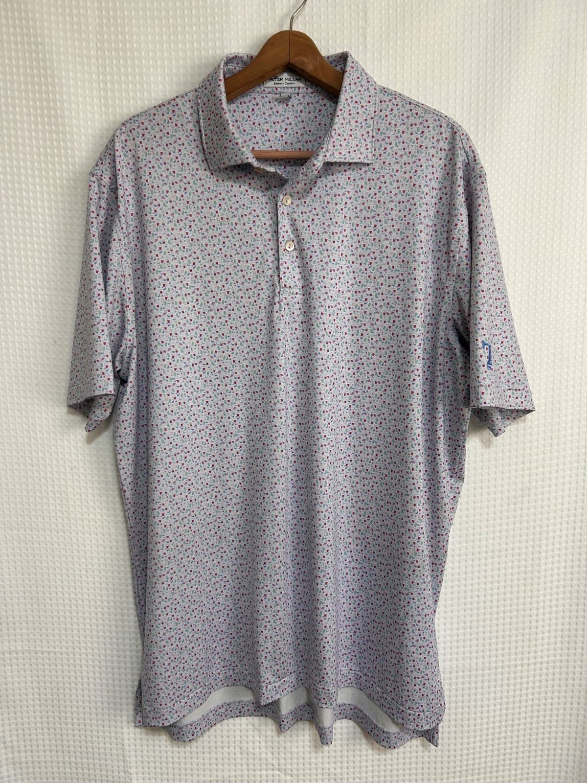 Peter Millar Size L Golf Dazed & Transfused Performance Polo Summer Shirt Wine g - Thumbnail 13