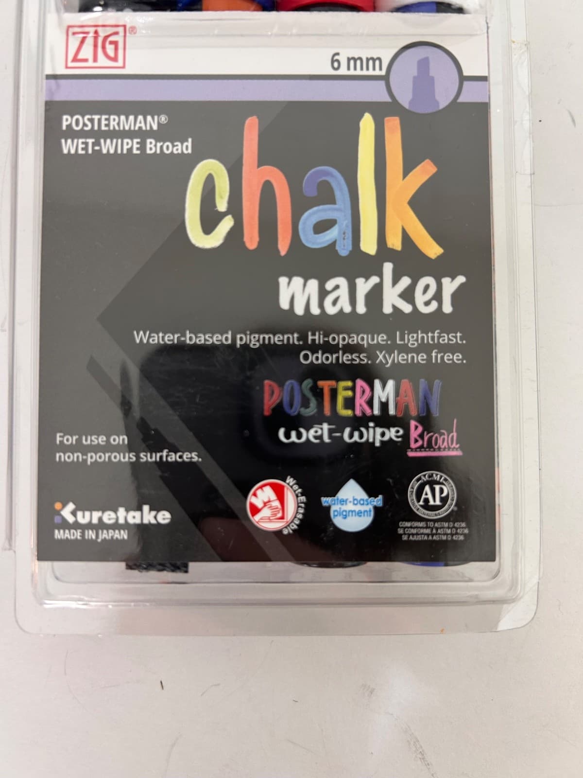 Kuretake ZIG Posterman Wet Wipe Broad 6mm Chalk Type Marker Set Made in Japan - Thumbnail 3