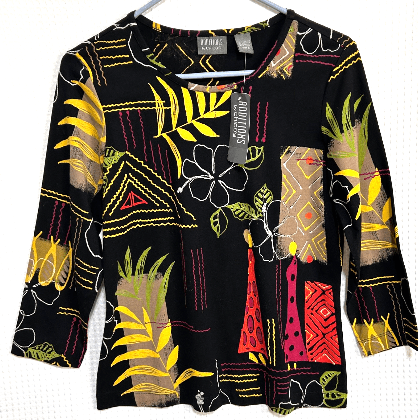 NWT Chico's Size Small 0 Cotton Tee Art Boho Abstract Top Blouse g - Thumbnail 2