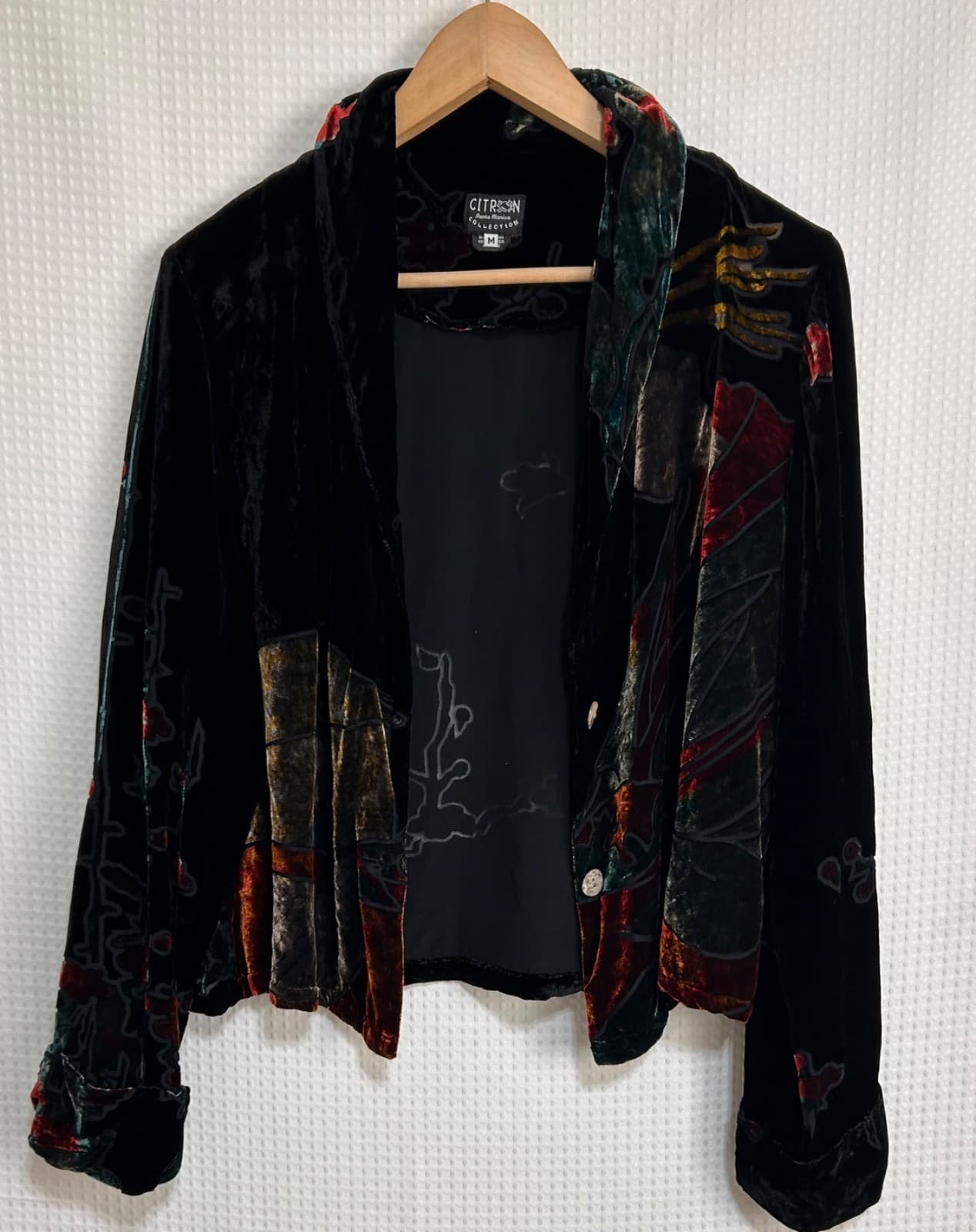 Citron Santa Monica Size M SILK Asian Velvet Black Burnout Kimono Jacket Top z - Thumbnail 2