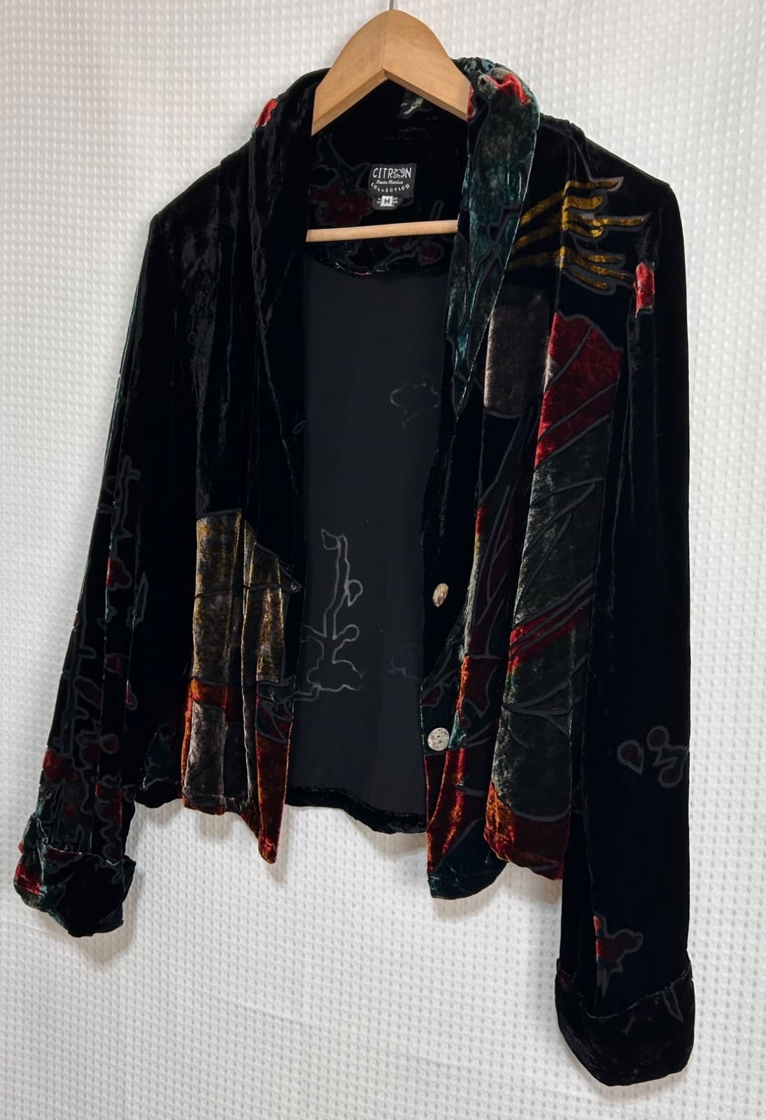 Citron Santa Monica Size M SILK Asian Velvet Black Burnout Kimono Jacket Top z - Thumbnail 3