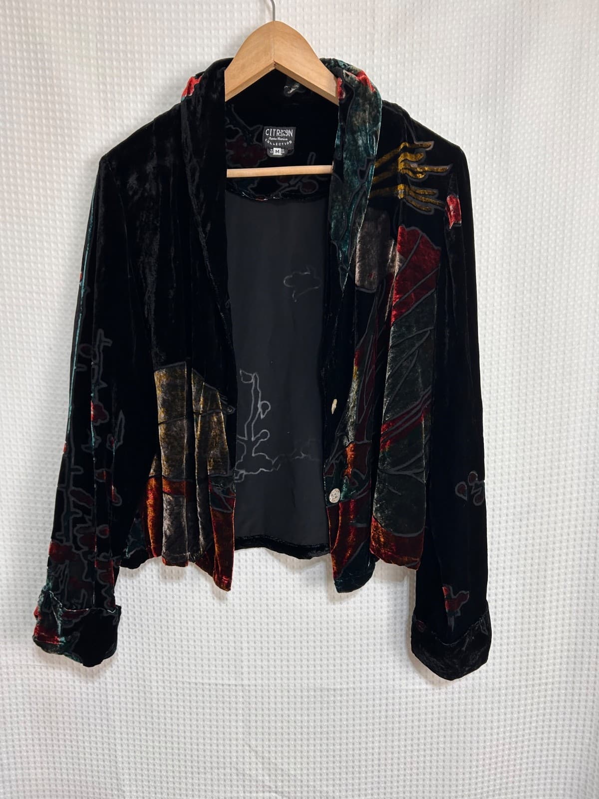 Citron Santa Monica Size M SILK Asian Velvet Black Burnout Kimono Jacket Top z - Thumbnail 15
