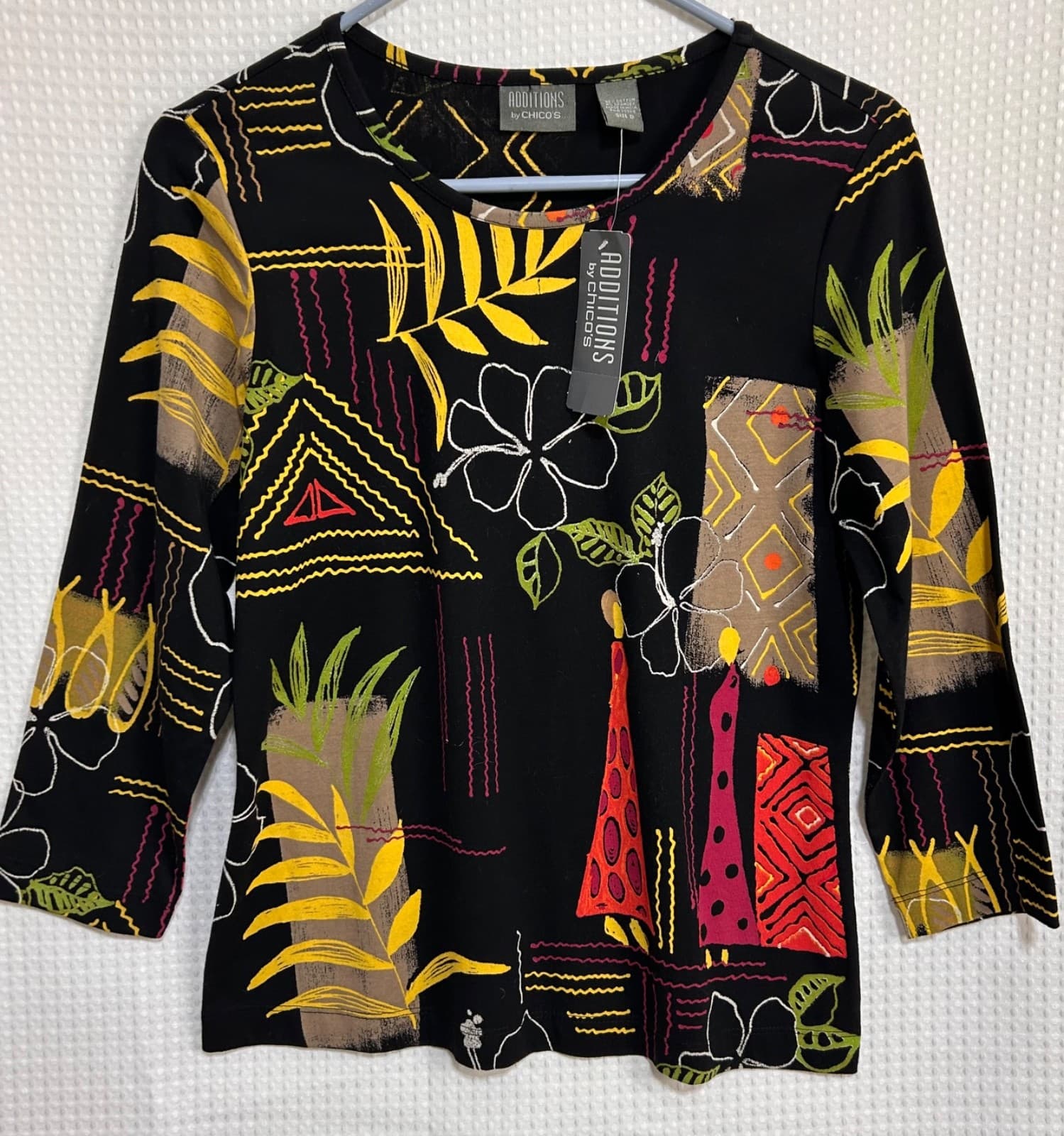 NWT Chico's Size Small 0 Cotton Tee Art Boho Abstract Top Blouse g - Thumbnail 8