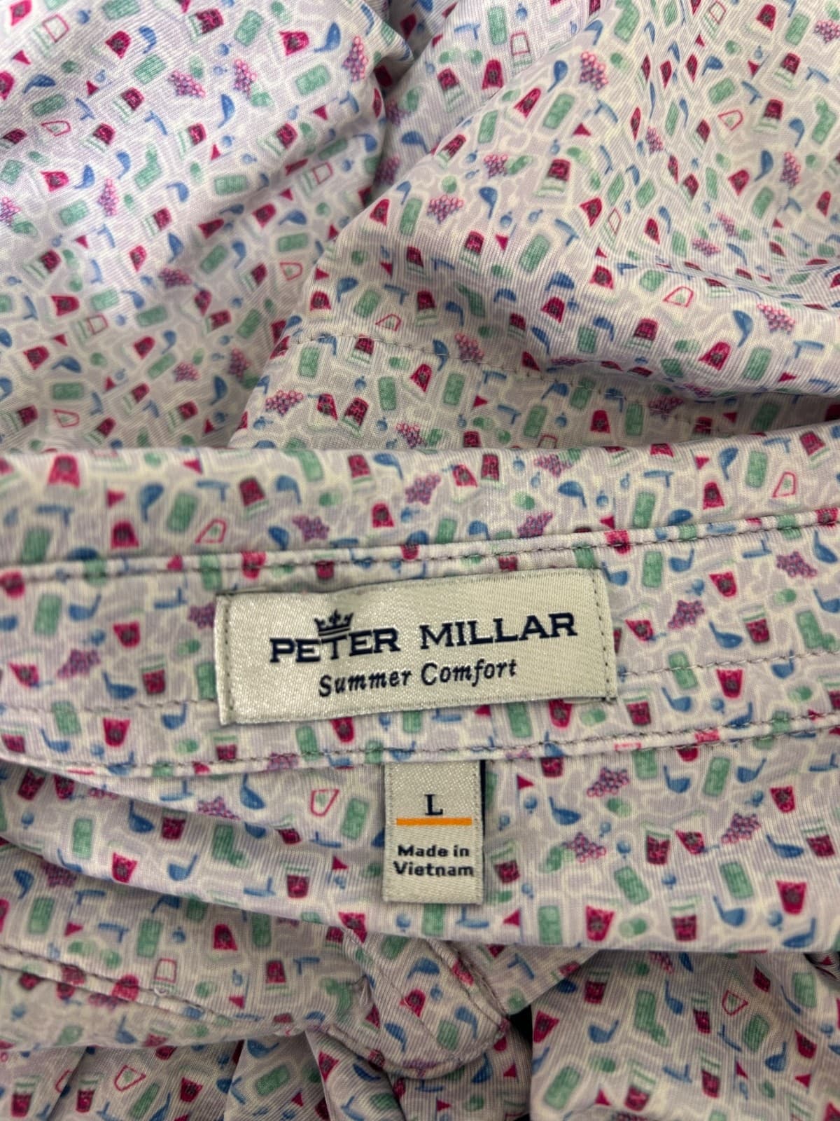 Peter Millar Size L Golf Dazed & Transfused Performance Polo Summer Shirt Wine g - Thumbnail 3