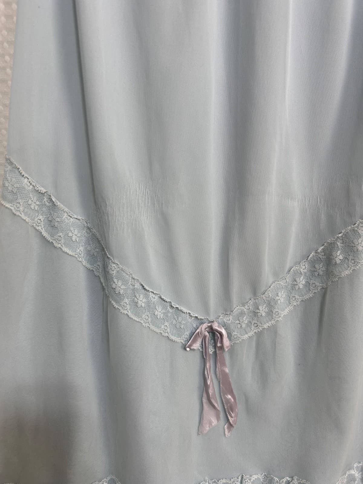 Vintage Baby Blue Pink Bow Slip Skirt Lace Deena XS S - Thumbnail 7
