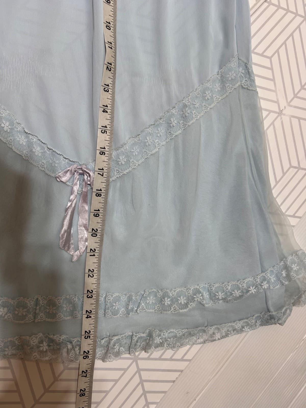 Vintage Baby Blue Pink Bow Slip Skirt Lace Deena XS S - Thumbnail 4