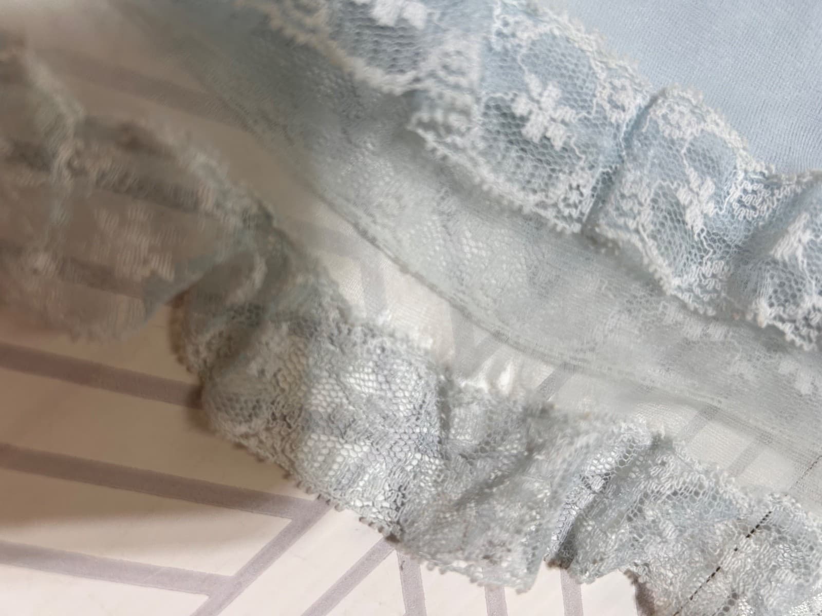 Vintage Baby Blue Pink Bow Slip Skirt Lace Deena XS S - Thumbnail 3