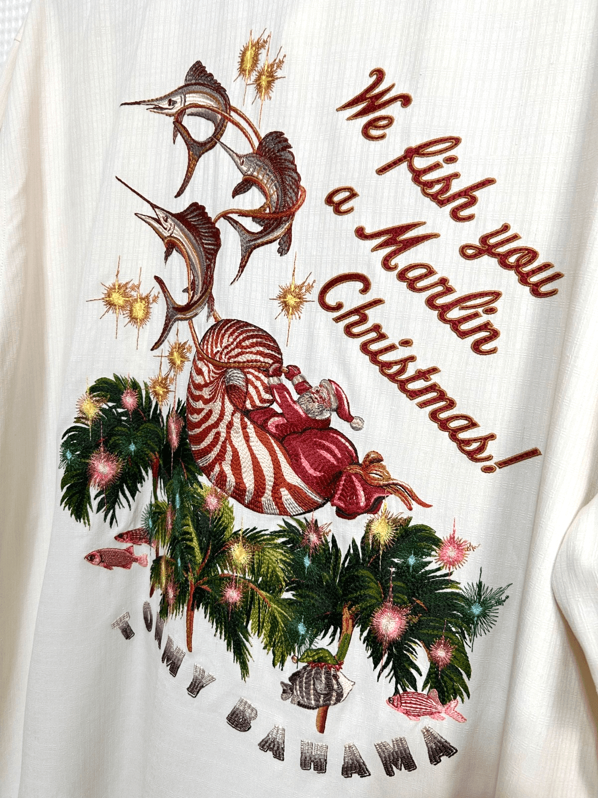 Tommy Bahama Silk We Fish You Marlin Christmas Embroidered Shirt Men XXXL 3XL i - Thumbnail 2
