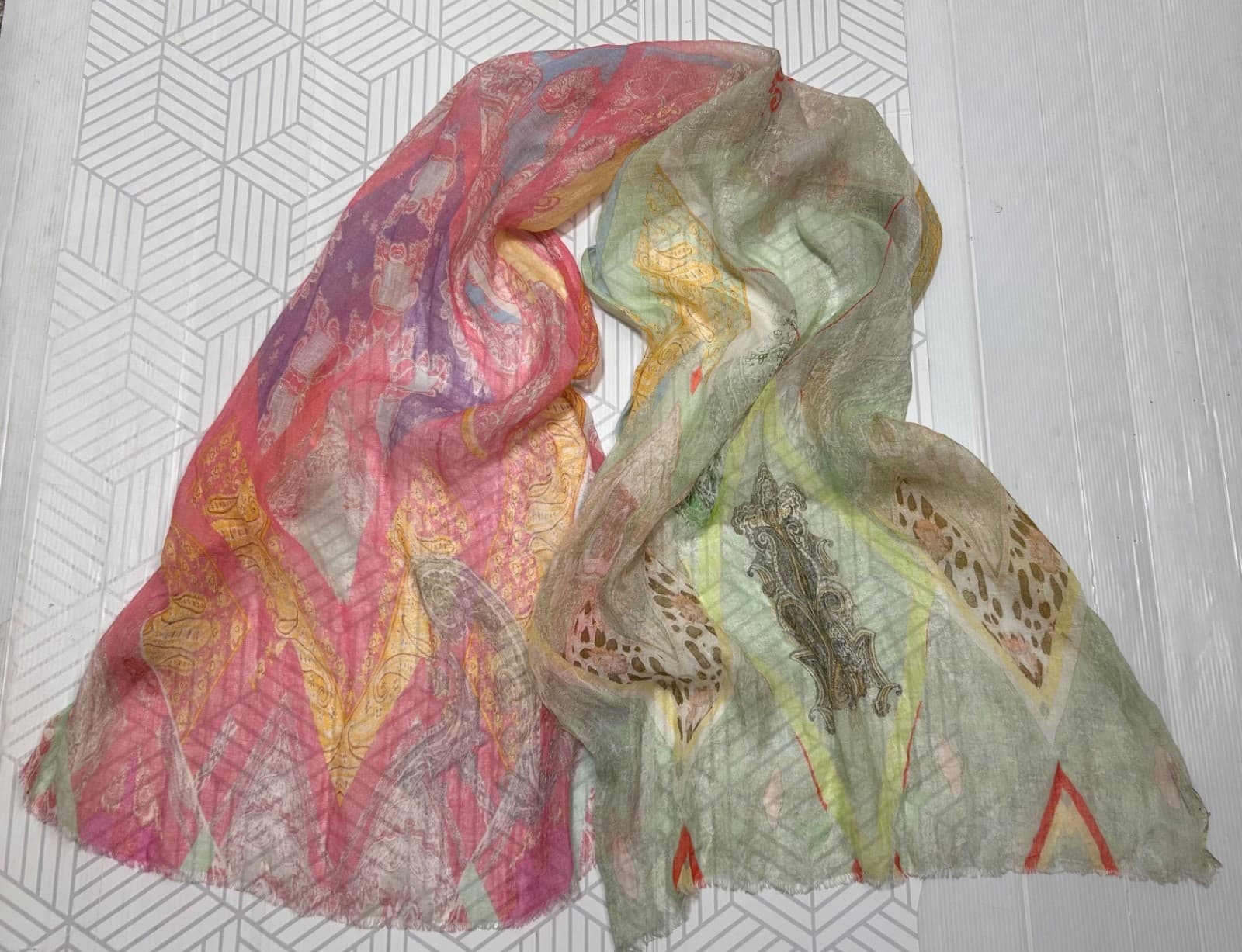 MALA ALISHA SILK MODAL SCARF 76"X25" Color Block Boho Scarf Summer Luxury - Thumbnail 7