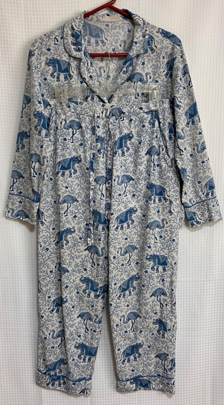 Printfresh size Small Pajama Pants Bottoms Elephant Flamingo Pockets Blue FLAW g - Thumbnail 2
