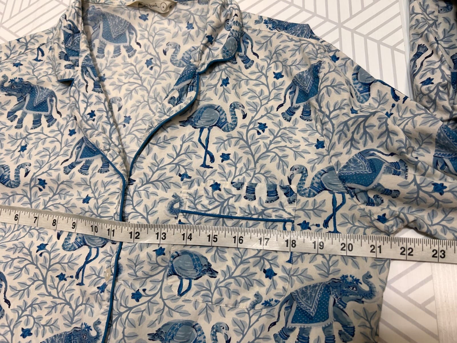 Printfresh size Small Pajama Pants Bottoms Elephant Flamingo Pockets Blue FLAW g - Thumbnail 5