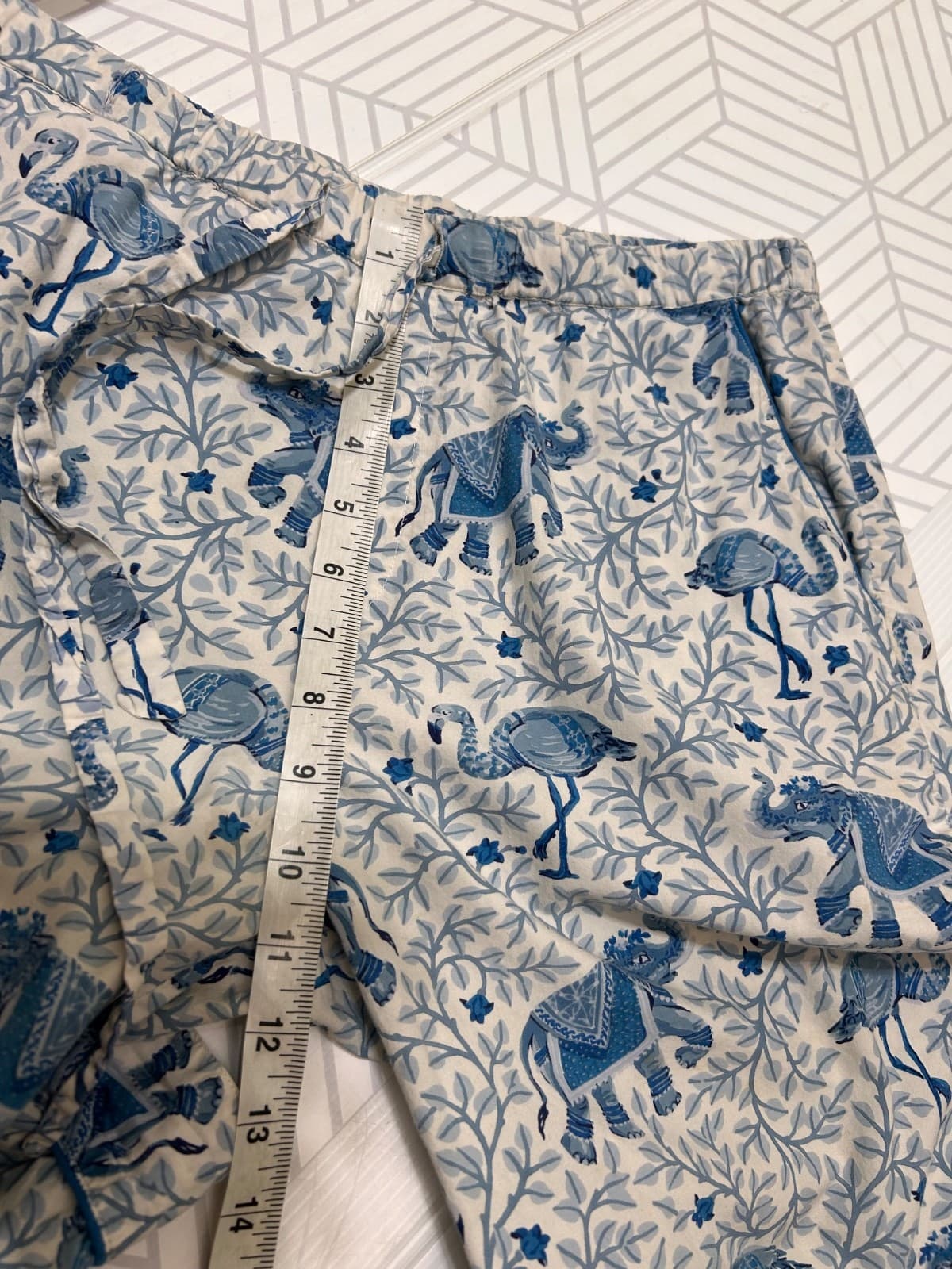 Printfresh size Small Pajama Pants Bottoms Elephant Flamingo Pockets Blue FLAW g - Thumbnail 7