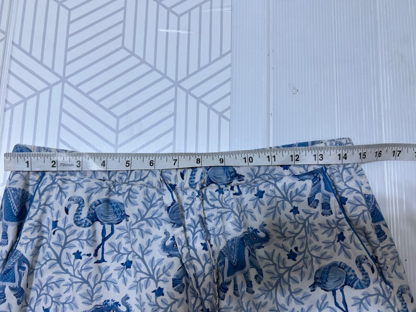 Printfresh size Small Pajama Pants Bottoms Elephant Flamingo Pockets Blue FLAW g - Thumbnail 8