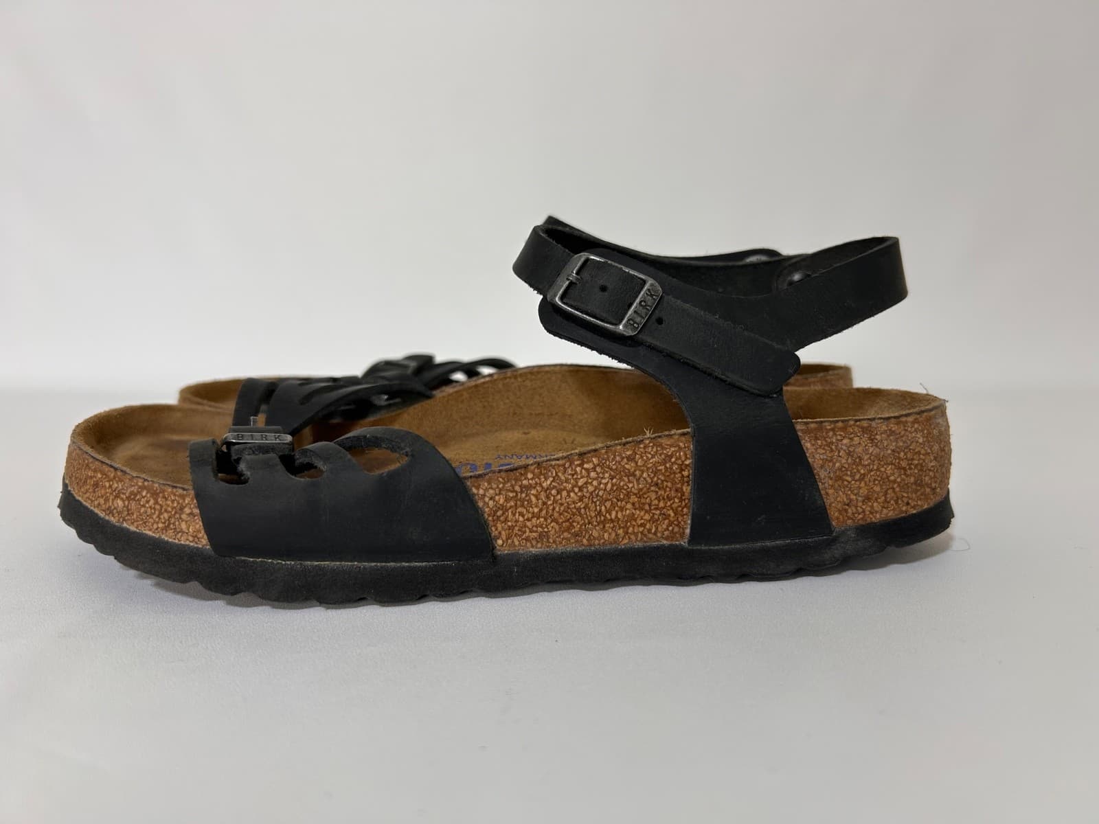 Birkenstock Bali Sandals Black Oiled Leather Slingback Strap Buckle size 37 W 6 - Thumbnail 7