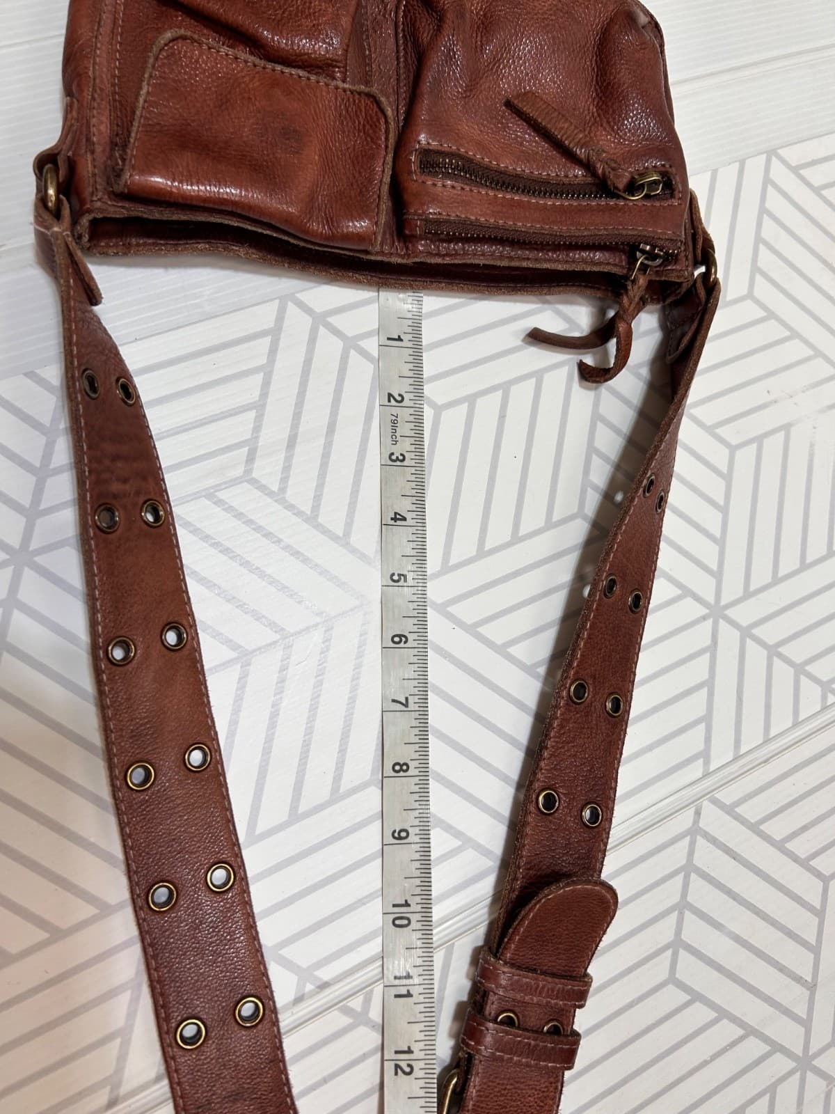 FREE PEOPLE WADE LEATHER SLING BAG Crossbody Brown Wide Studded Strap - Thumbnail 6