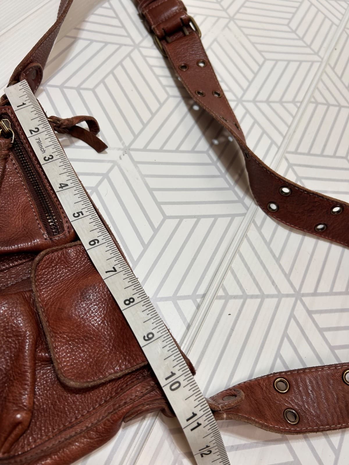 FREE PEOPLE WADE LEATHER SLING BAG Crossbody Brown Wide Studded Strap - Thumbnail 9