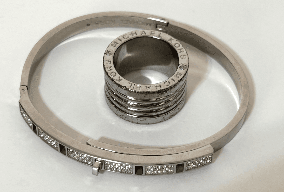 Michael Kors Silver Tone Crystal Hinged Bangle Bracelet Ring size 6 Bundle - Thumbnail 3