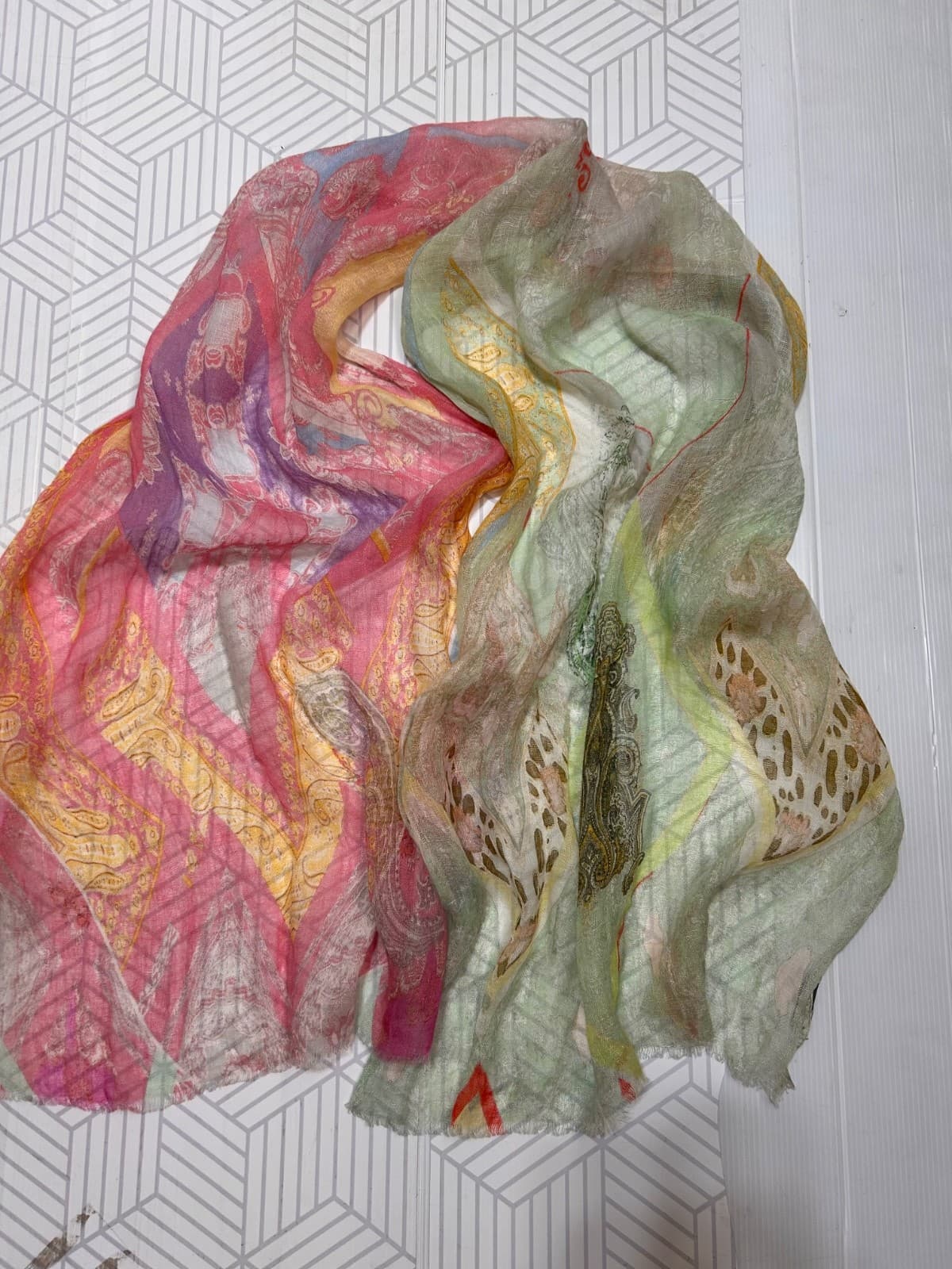 MALA ALISHA SILK MODAL SCARF 76"X25" Color Block Boho Scarf Summer Luxury - Thumbnail 4