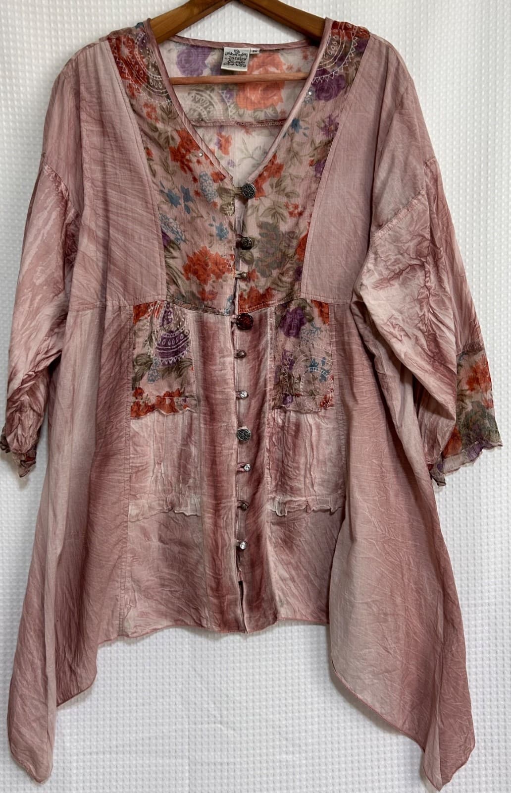Parsley & Sage Size 2X Patchwork Lagenlook Whimsigoth Handkerchief Hem Tunic Top - Thumbnail 12