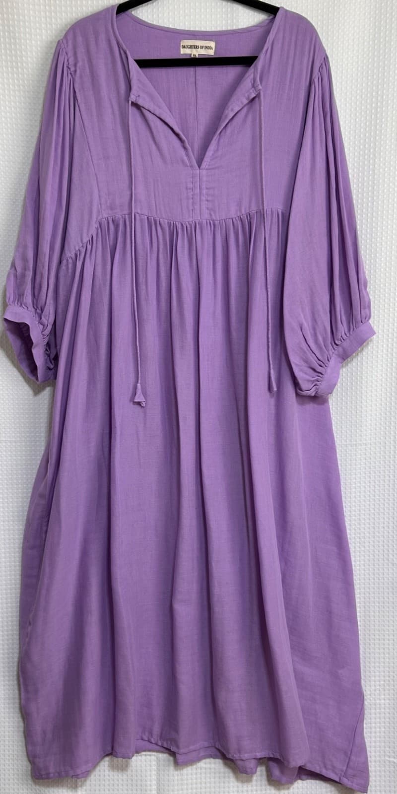 $199 Daughters of India Kyra Maxi / Midi Dress XXL Lilac Gauze Boho Hand Dyed c - Thumbnail 3